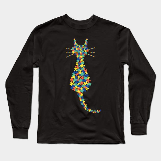 Autism Awareness For Cat Lovers Long Sleeve T-Shirt by The Heidaway Art Designs